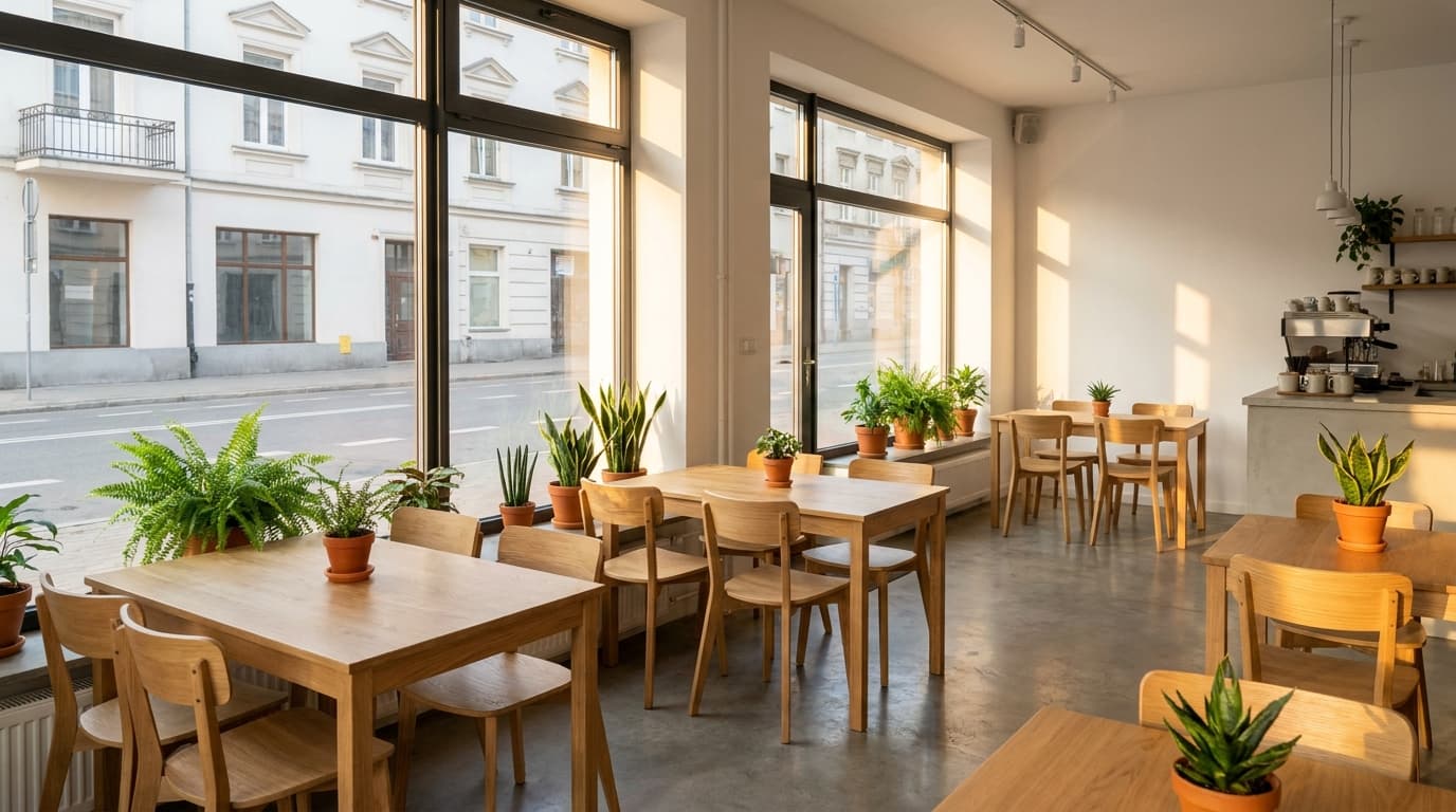 Sala restauracyjna przygotowana przed otwarciem